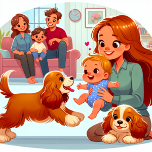 ai gen cartoon family with cocker spaniel pup