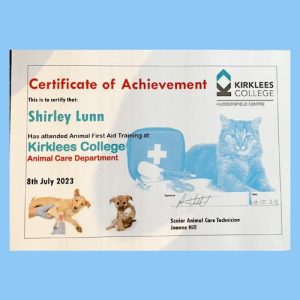 Animal First Aid certificate Shirley Lunn